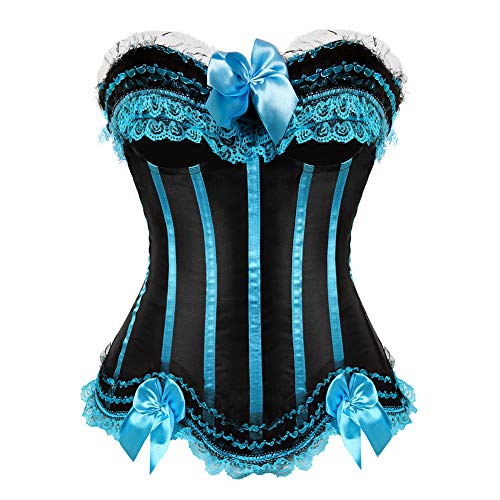 Grebrafan Corsage Streifen Gestreift Bustier Push up Damen Korsett (EUR(44-46) 4XL, Schwarz/Sky Blau) von Grebrafan