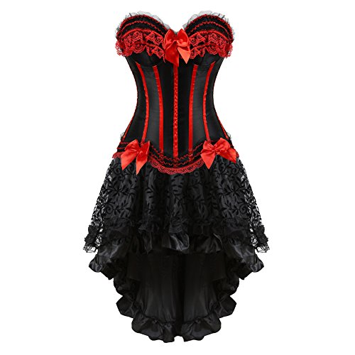 Grebrafan Corsage Streifen Korsett Reißverschluss mit Asymmetrischer Rock Tüll Tutu (EUR(40-42) 2XL, Rot) von Grebrafan