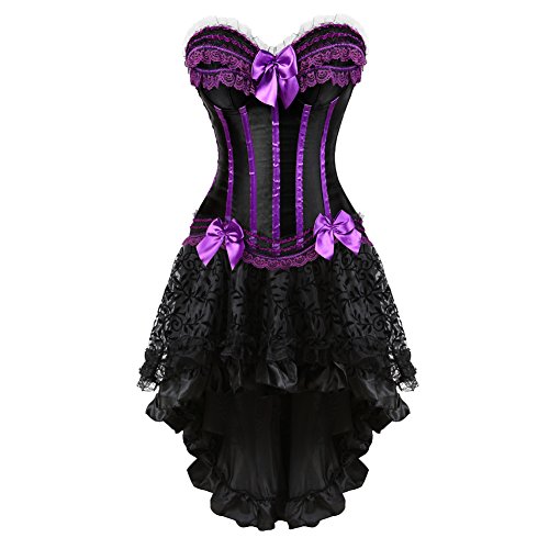 Grebrafan Corsage Streifen Korsett Reißverschluss mit Asymmetrischer Rock Tüll Tutu (EUR(40-42) 2XL, Violett) von Grebrafan