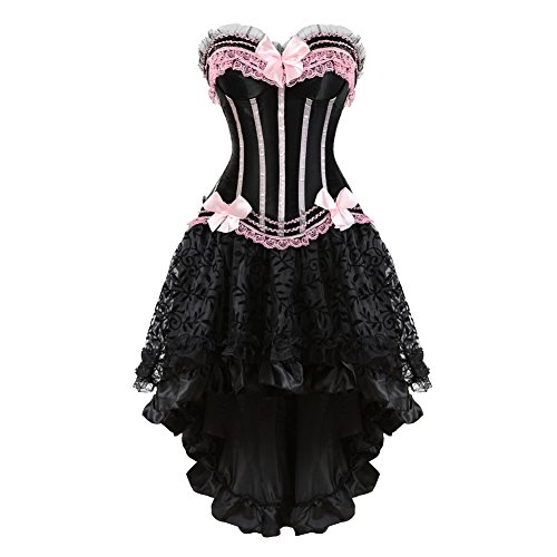 Grebrafan Corsage Streifen Korsett Reißverschluss mit Asymmetrischer Rock Tüll Tutu (EUR(42-44) 3XL, Rosa) von Grebrafan