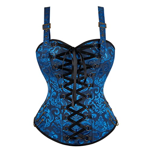 Grebrafan Corsage Top Damen Gothic Korsett Strapse Korsagen (EUR(36-38) L, Schwarz Blau) von Grebrafan