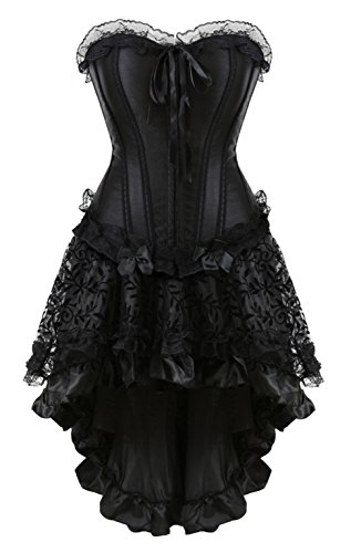 Grebrafan Damen Spitzen Halloween Corsage mit Asymmetrischer Rock Tüll Tutu (EUR(34-36) M, Schwarz) von Grebrafan