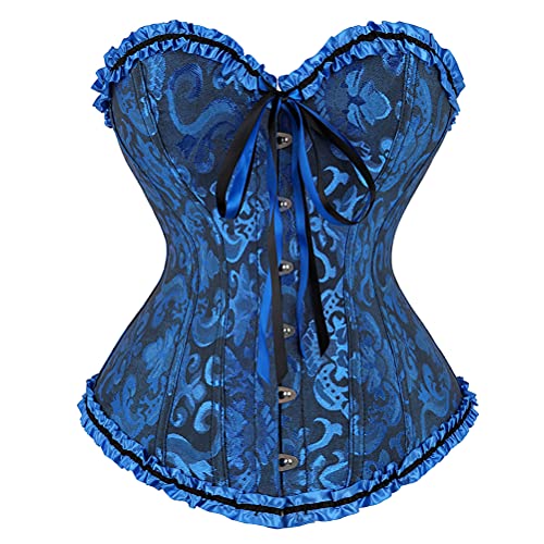 Grebrafan Corsage übergröße Klassische Brokat Korsett Korsage (EUR(30-32) XS, Sea Blau) von Grebrafan