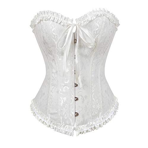 Grebrafan Corsage übergröße Klassische Brokat Korsett Korsage (EUR(30-32) XS, Weiß) von Grebrafan