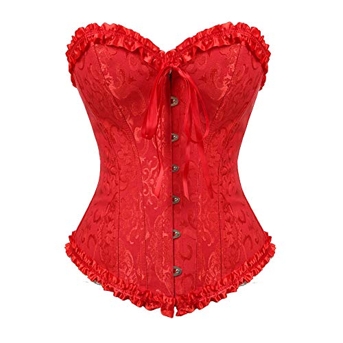 Grebrafan Corsage übergröße Klassische Brokat Korsett Korsage (EUR(36-38) L, Rot) von Grebrafan