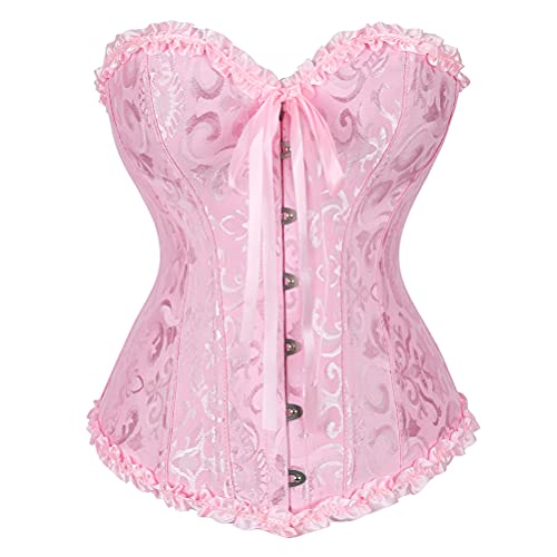 Grebrafan Corsage übergröße Klassische Brokat Korsett Korsage (EUR(38-40) XL, Rosa) von Grebrafan