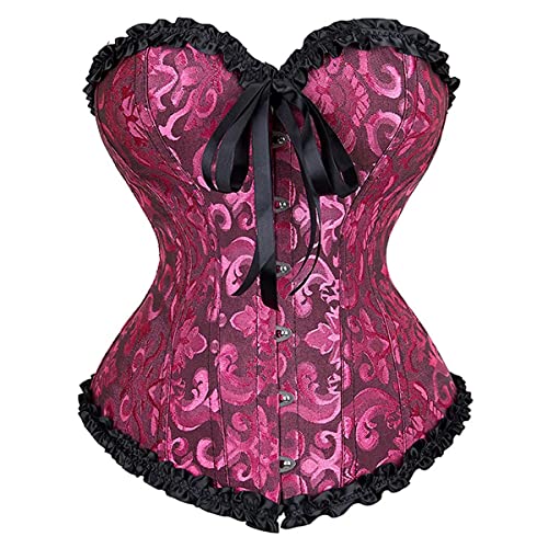 Grebrafan Corsage übergröße Klassische Brokat Korsett Korsage (EUR(40-42) 2XL, Schwarz Rosenrot) von Grebrafan