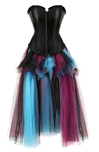 Grebrafan Corsages Steampunk mit Rock Lang aus tüll Karneval Kostüm Taillen Korsage Damen (EUR(46-48) 5XL, Schwarz) von Grebrafan