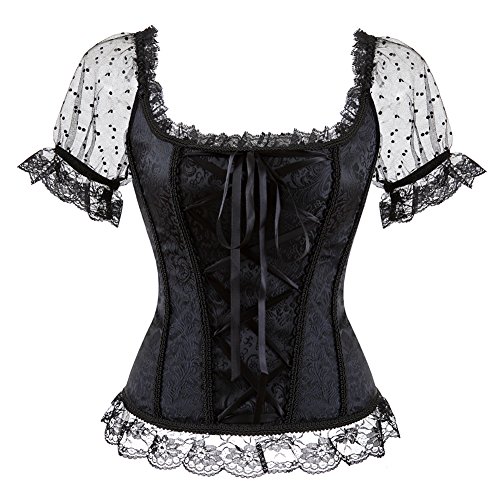Grebrafan Damen Corsage Top Taillen Korsett Bustier Bluse (EUR(48-50) 6XL, Schwarz) von Grebrafan
