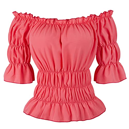 Grebrafan Damen Bluse Gothic Schulterfrei Halbe Ärmel Festlich Party Shirt Oberteil (EUR(38-40) XL, Rosa) von Grebrafan