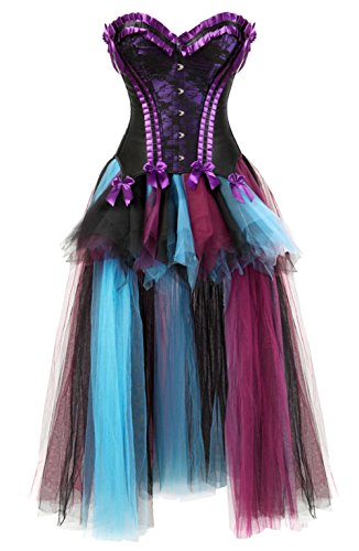 Grebrafan Damen Braut Korsett Corsage und Lang Tutu-Rock aus Tüll (EUR(36-38) L, Schwarz) von Grebrafan