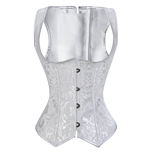 Grebrafan Damen Brokat Unterbrust Taillen Korsett Stahl Ohne Knochen Corsage Übergrößen (EUR(38-40) XL, Weiß) von Grebrafan