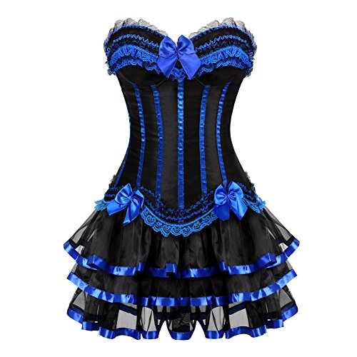 Grebrafan Damen Corsage Korsett mit Tüllrock Kurz Gestreift Korsage Kostüm (EUR(42-44) 3XL, Blau) von Grebrafan