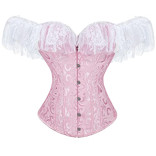 Grebrafan Damen Corsage mit Ärmel Korsett Top Gothic (EUR(32-34) S, Rosa) von Grebrafan