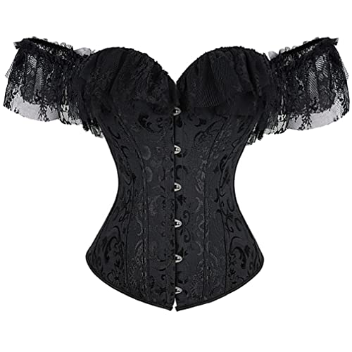 Grebrafan Damen Corsage mit Ärmel Korsett Top Gothic (EUR(42-44) 3XL, Schwarz) von Grebrafan