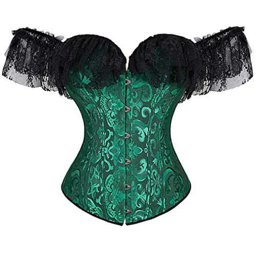 Grebrafan Damen Corsage mit Ärmel Korsett Top Gothic (EUR(42-44) 3XL, Schwarz Grün) von Grebrafan