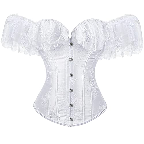 Grebrafan Damen Corsage mit Ärmel Taillen Korsett Top Gothic (EUR(30-32) XS, Weiß) von Grebrafan