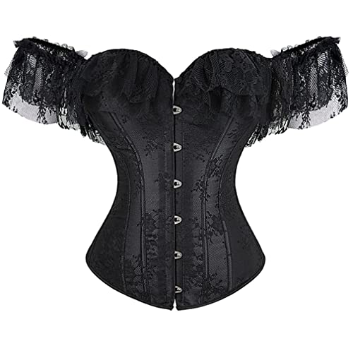 Grebrafan Damen Corsage mit Ärmel Taillen Korsett Top Gothic (EUR(32-34) S, Schwarz) von Grebrafan