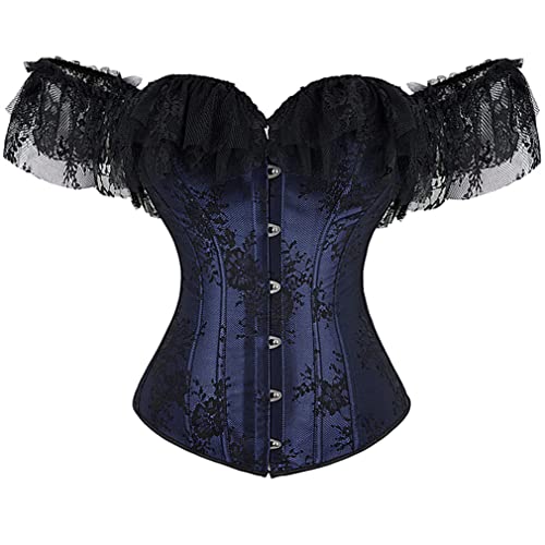 Grebrafan Damen Corsage mit Ärmel Taillen Korsett Top Gothic (EUR(46-48) 5XL, Dark Blau) von Grebrafan