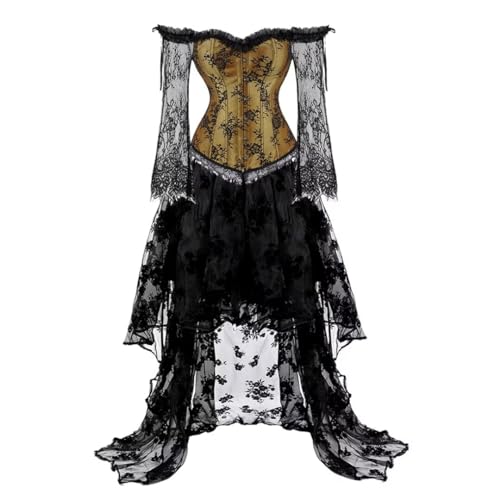 Grebrafan Damen Korsett Corsage mit Steampunk Rock Cheerleader Kostüm (EUR(44-46) 4XL, Golden) von Grebrafan