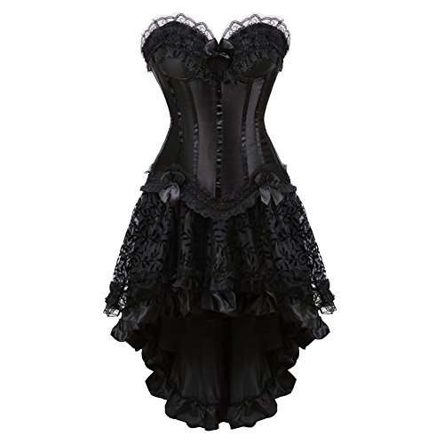 Grebrafan Damen Korsett Party Corsage mit Rock Tüll Tutu Steampunk (EUR(36-38) L, Schwarz) von Grebrafan