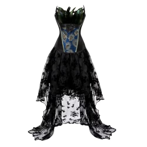 Grebrafan Damen Pfau Korsett Corsage mit Steampunk Rock Cosplay Kostüm (EUR(44-46) 4XL, Schwarz) von Grebrafan