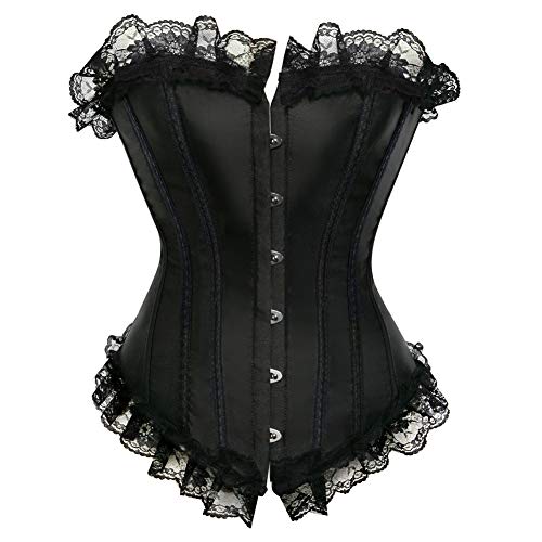 Grebrafan Damen Vollbrust Corsage Spitze Korsage Top Burlesque (EUR(38-40) XL, Schwarz) von Grebrafan