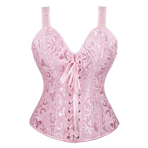 Grebrafan Damen Vollbrust Corsagen mit Träger Taillen Korsett (EUR(34-36) M, Rosa) von Grebrafan