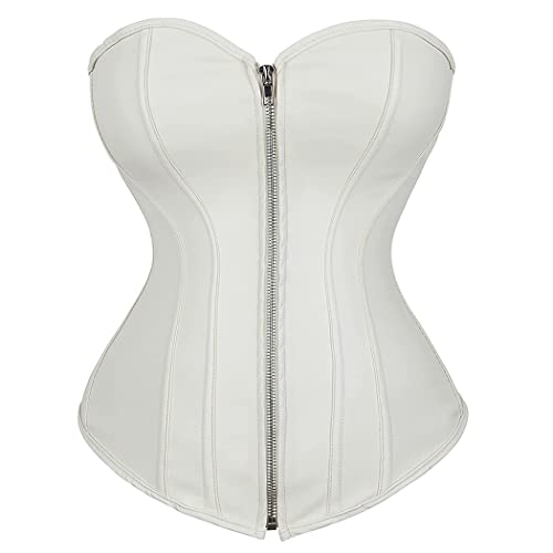 Grebrafan Exclusive Corsage Kunstleder Korsett Reißverschluss Bustier Große Größen (EUR(32-34) S, Weiß) von Grebrafan