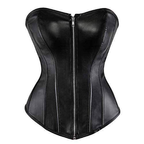 Grebrafan Exclusive Corsage Kunstleder Korsett Reißverschluss Bustier Große Größen (EUR(34-36) M, Schwarz) von Grebrafan