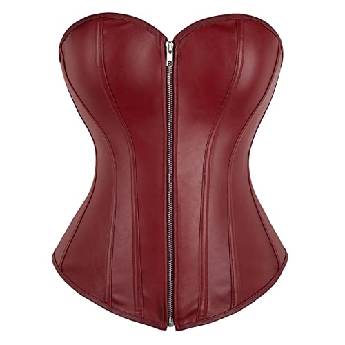 Grebrafan Exclusive Corsage Kunstleder Korsett Reißverschluss Bustier Große Größen (EUR(38-40) XL, Weinrot) von Grebrafan