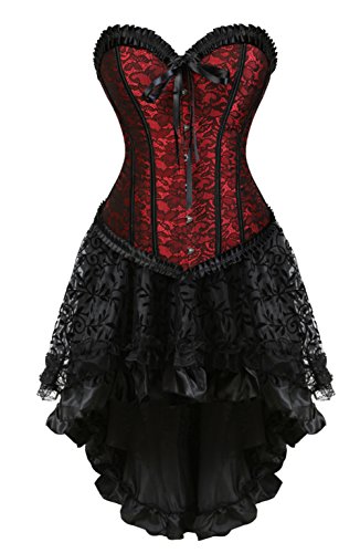 Grebrafan Gothic Corsage Karneval mit Tüll Rock Renaissance Korsett kostüm Damen (EUR(30-32) XS, Rot) von Grebrafan