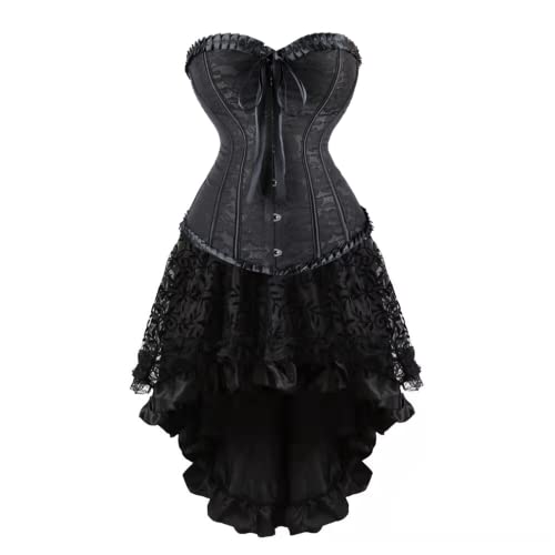 Grebrafan Gothic Corsage Karneval mit Tüll Rock Renaissance Korsett kostüm Damen (EUR(30-32) XS, Schwarz) von Grebrafan