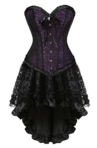 Grebrafan Gothic Corsage Karneval mit Tüll Rock Renaissance Korsett kostüm Damen (EUR(32-34) S, Lila) von Grebrafan