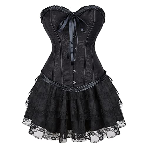 Grebrafan Gothic Corsage Korsett mit Tüll Rock Renaissance Korsage Damen (EUR(30-32) XS, Schwarz) von Grebrafan