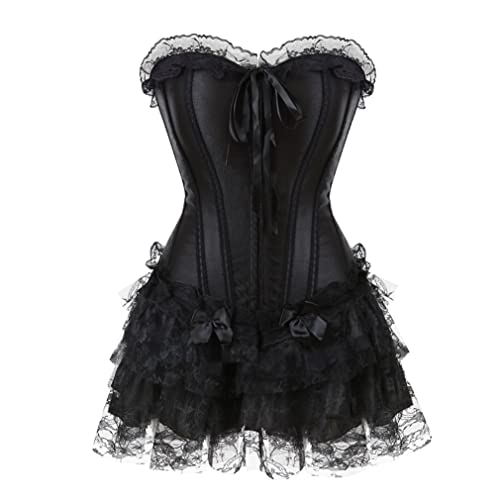 Grebrafan Gothic Corsage Korsett mit Tüll Rock Spitze Korsage Damen (EUR(50-52) 7XL, Schwarz) von Grebrafan
