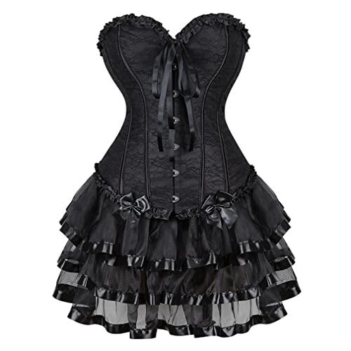 Grebrafan Gothic Corsage Korsett mit Tüllrock Kurz Damen Bustiers Korsage Kostüm (EUR(30-32) XS, Schwarz) von Grebrafan