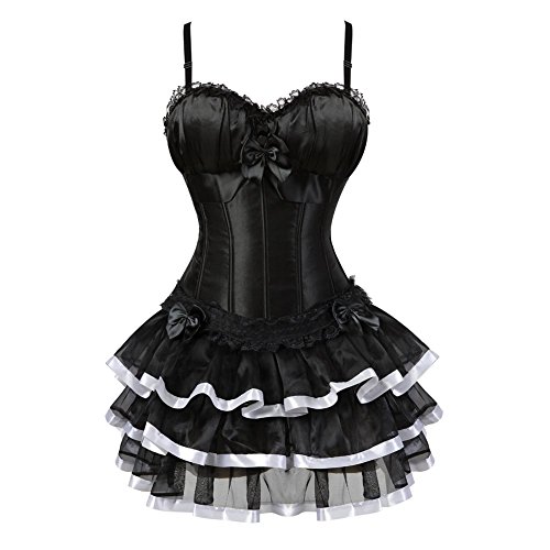 Grebrafan Gothic Corsage Korsett mit Tüllrock Kurz Damen Push up Korsage Kostüm (EUR(38-40) XL, Weiß) von Grebrafan