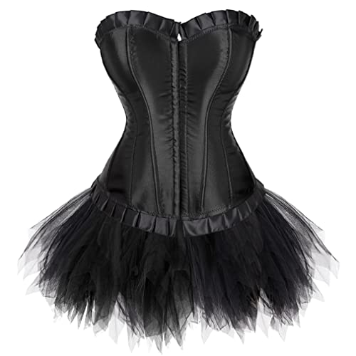 Grebrafan Gothic Corsage mit Minirock Tutu Retro Korsett Damen (EUR(40-42) 2XL, Schwarz) von Grebrafan