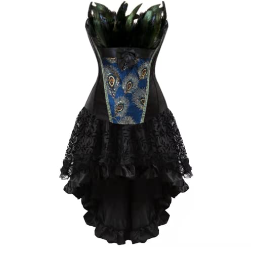 Grebrafan Gothic Corsage mit Tüll Rock Brokat Korsett Pfau kostüm Damen (EUR(42-44) 3XL, Schwarz) von Grebrafan