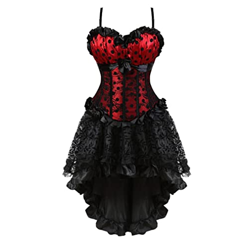 Grebrafan Gothic Corsage mit Tüll Rock Korsett Strapse Damen kostüm (EUR(34-36) M, Rot) von Grebrafan