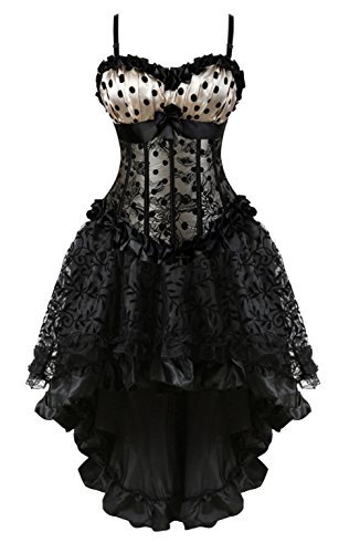 Grebrafan Gothic Corsage mit Tüll Rock Korsett Strapse Damen kostüm (EUR(40-42) 2XL, Beige) von Grebrafan