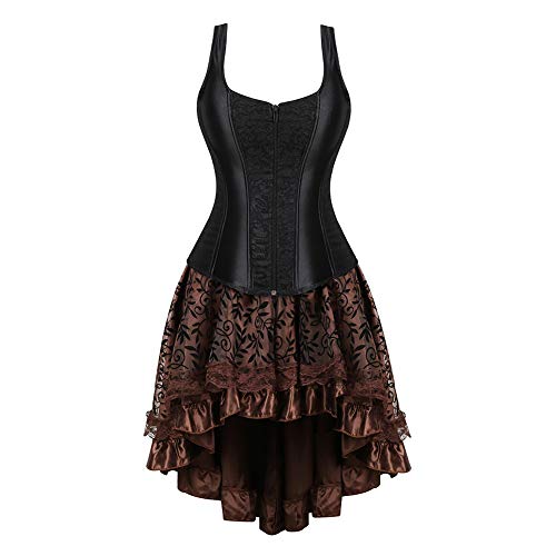 Grebrafan Gothic Corsage mit Tüll Rock Renaissance Korsett Damen Strapse kostüm (EUR(34-36) M, Braun Skirt) von Grebrafan