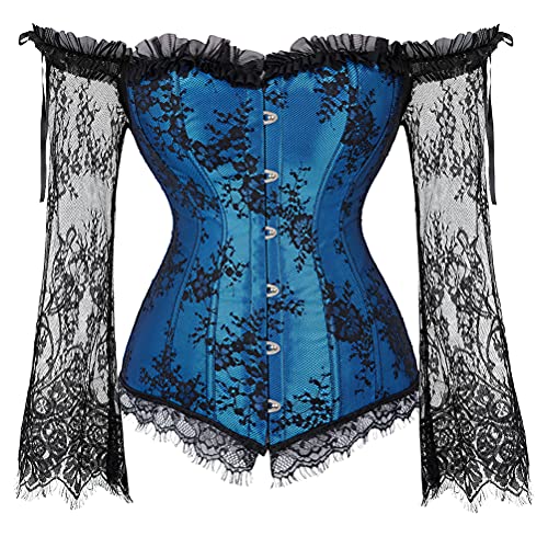 Grebrafan Gothic Korsett Bauchweg Corsage Taillen Korsett Dirndl Bluse Trachten Shirt (EUR(30-32) XS, Blau) von Grebrafan