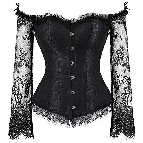 Grebrafan Gothic Korsett Bauchweg Corsage Taillen Korsett Dirndl Bluse Trachten Shirt (EUR(30-32) XS, Schwarz) von Grebrafan