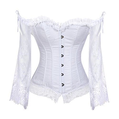Grebrafan Gothic Korsett Bauchweg Corsage Taillen Korsett Dirndl Bluse Trachten Shirt (EUR(30-32) XS, Weiß) von Grebrafan