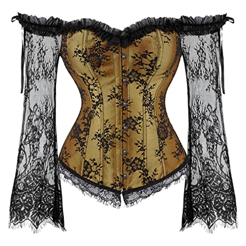 Grebrafan Gothic Korsett Bauchweg Corsage Taillen Korsett Dirndl Bluse Trachten Shirt (EUR(34-36) M, Gold) von Grebrafan