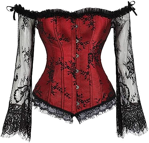 Grebrafan Gothic Korsett Bauchweg Corsage Taillen Korsett Dirndl Bluse Trachten Shirt (EUR(34-36) M, Rot) von Grebrafan