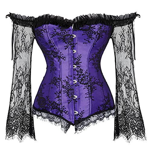 Grebrafan Gothic Korsett Bauchweg Corsage Taillen Korsett Dirndl Bluse Trachten Shirt (EUR(34-36) M, Violett) von Grebrafan