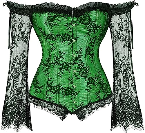 Grebrafan Gothic Korsett Bauchweg Corsage Taillen Korsett Dirndl Bluse Trachten Shirt (EUR(36-38) L, Grün) von Grebrafan